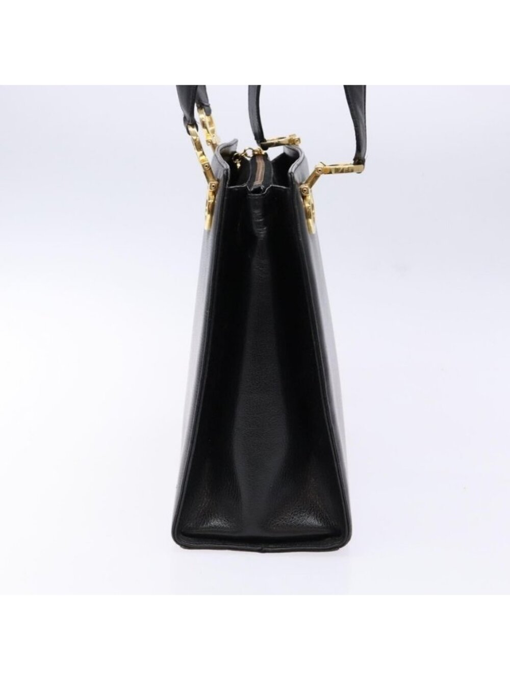 Authentic Salvatore Ferragamo Gancini Shoulder Bag Leather Black Gold - Picture 11 of 16